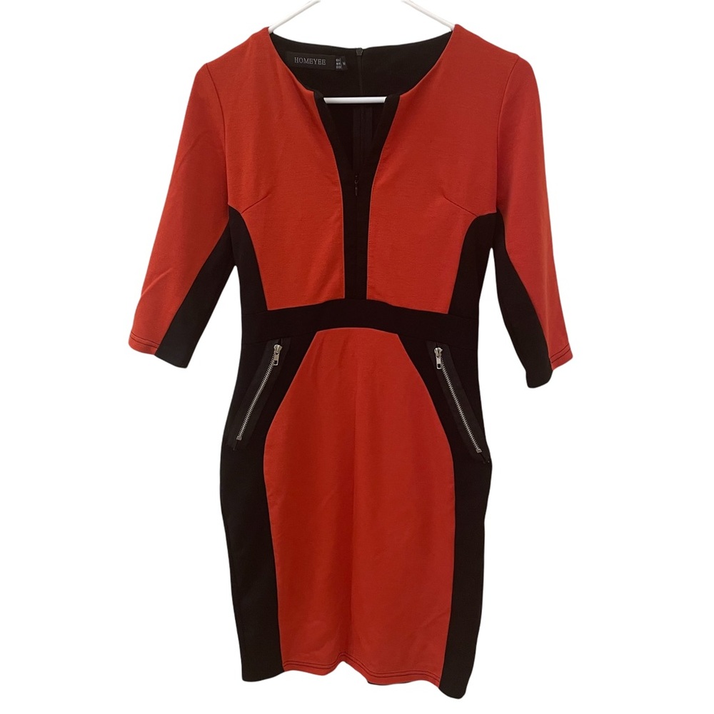 Homeyee Stretch Tunic Pencil Sheath Dress Orange & Black